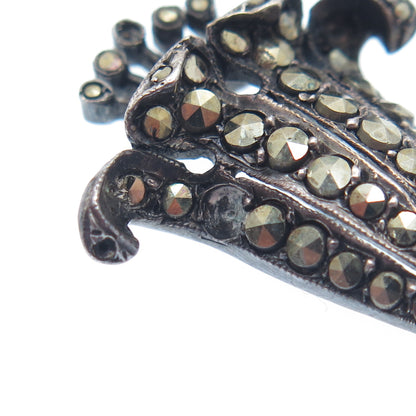 925 Sterling Silver Antique Real Marcasite Bellflower Pendant (missing 3 stones)