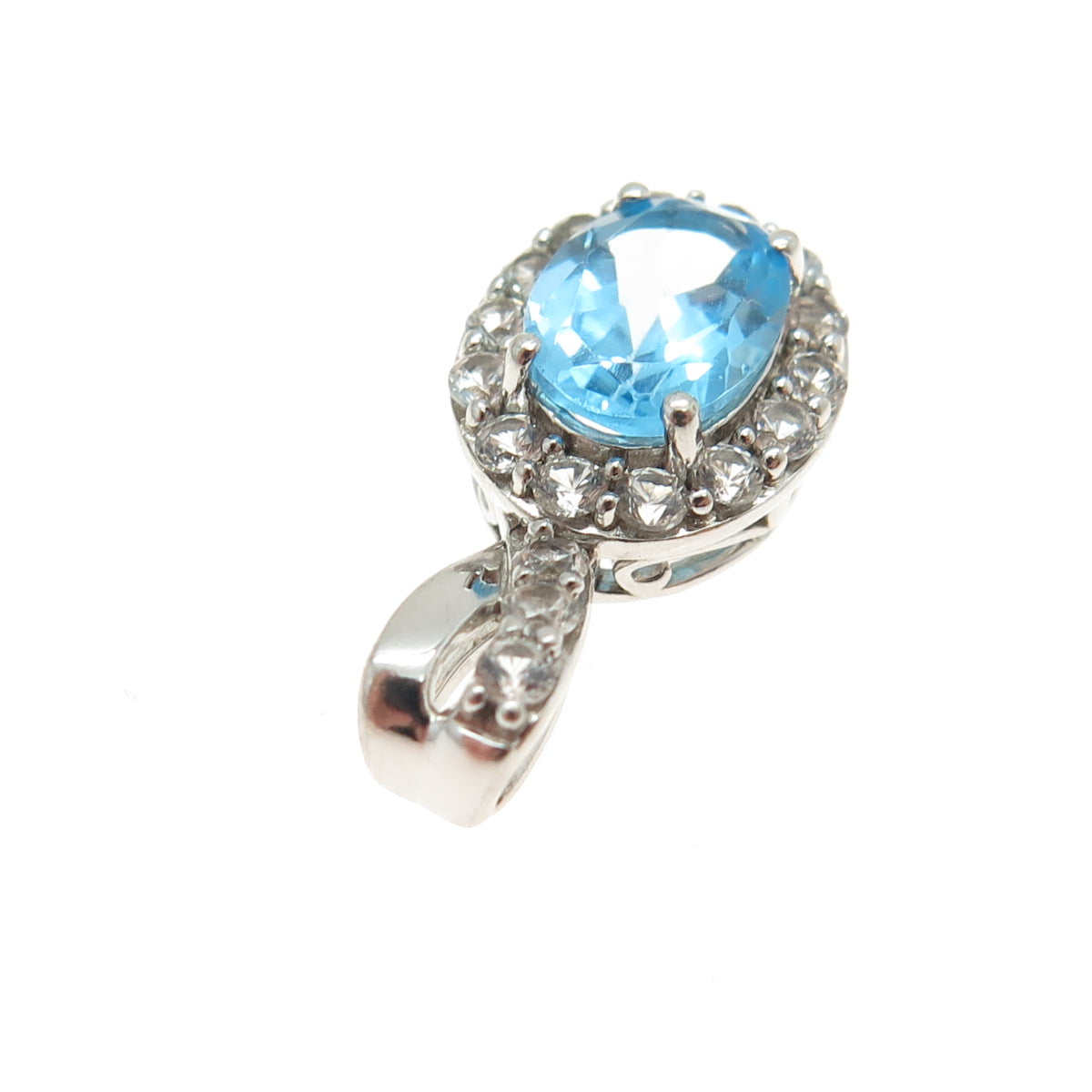 SUN 925 Sterling Silver Real White & Blue Topaz Gemstone Pendant