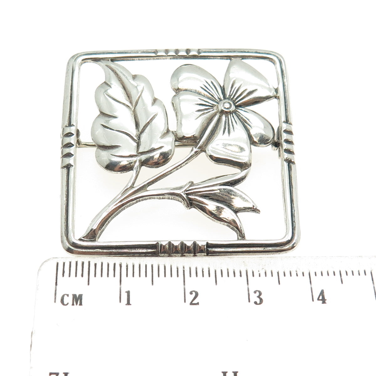 FELCH CO 925 Sterling Silver Vintage Flower Square Frame Pin Brooch