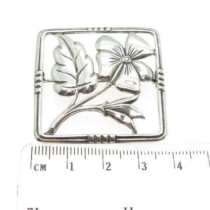 FELCH CO 925 Sterling Silver Vintage Flower Square Frame Pin Brooch