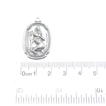 THEDA 925 Sterling Silver Antique St. Christopher Religious Oxidized Pendant
