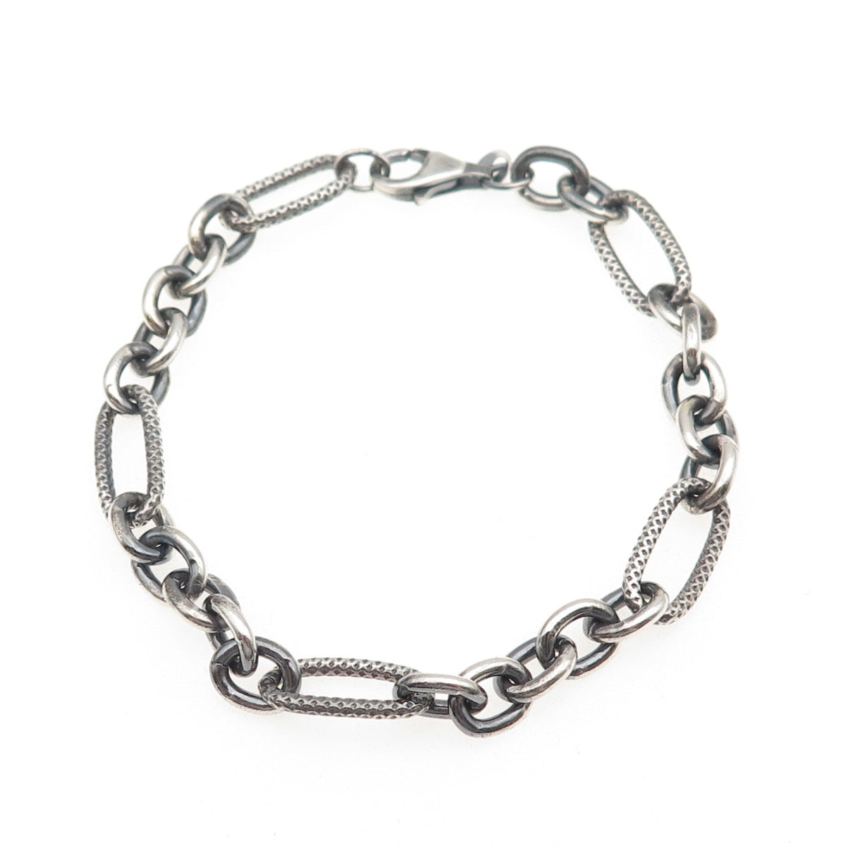 925 Sterling Silver Vintage Paperclip Oval Figaro Link Bracelet 7"