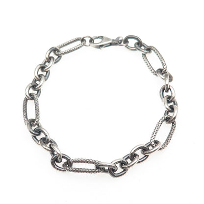 925 Sterling Silver Vintage Paperclip Oval Figaro Link Bracelet 7"