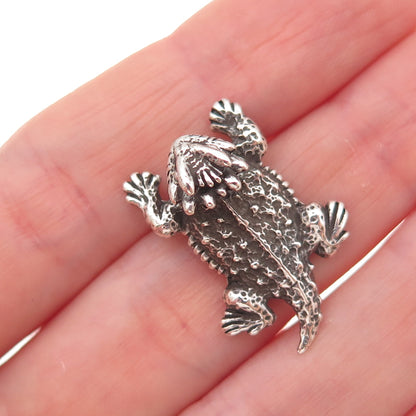 925 Sterling Silver Vintage Horned Lizards Oxidized Tie Tack / Lapel Pin