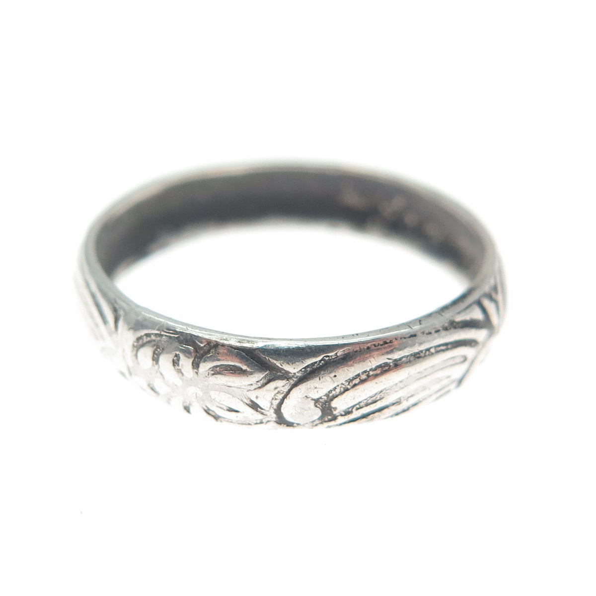 925 Sterling Silver Vintage Flower Oxidized Band Ring Size 5.5