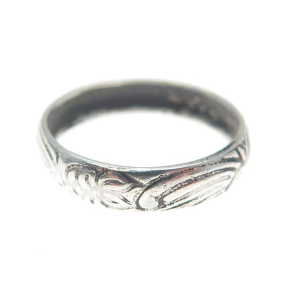 925 Sterling Silver Vintage Flower Oxidized Band Ring Size 5.5