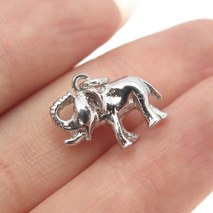 925 Sterling Silver Vintage Elephant Minimalist 3D Charm Pendant