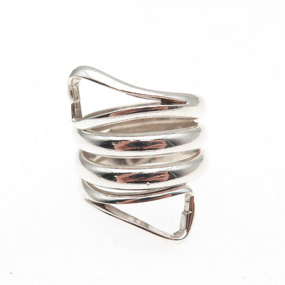 925 Sterling Silver Vintage Modernist Wrap Ring Size 6