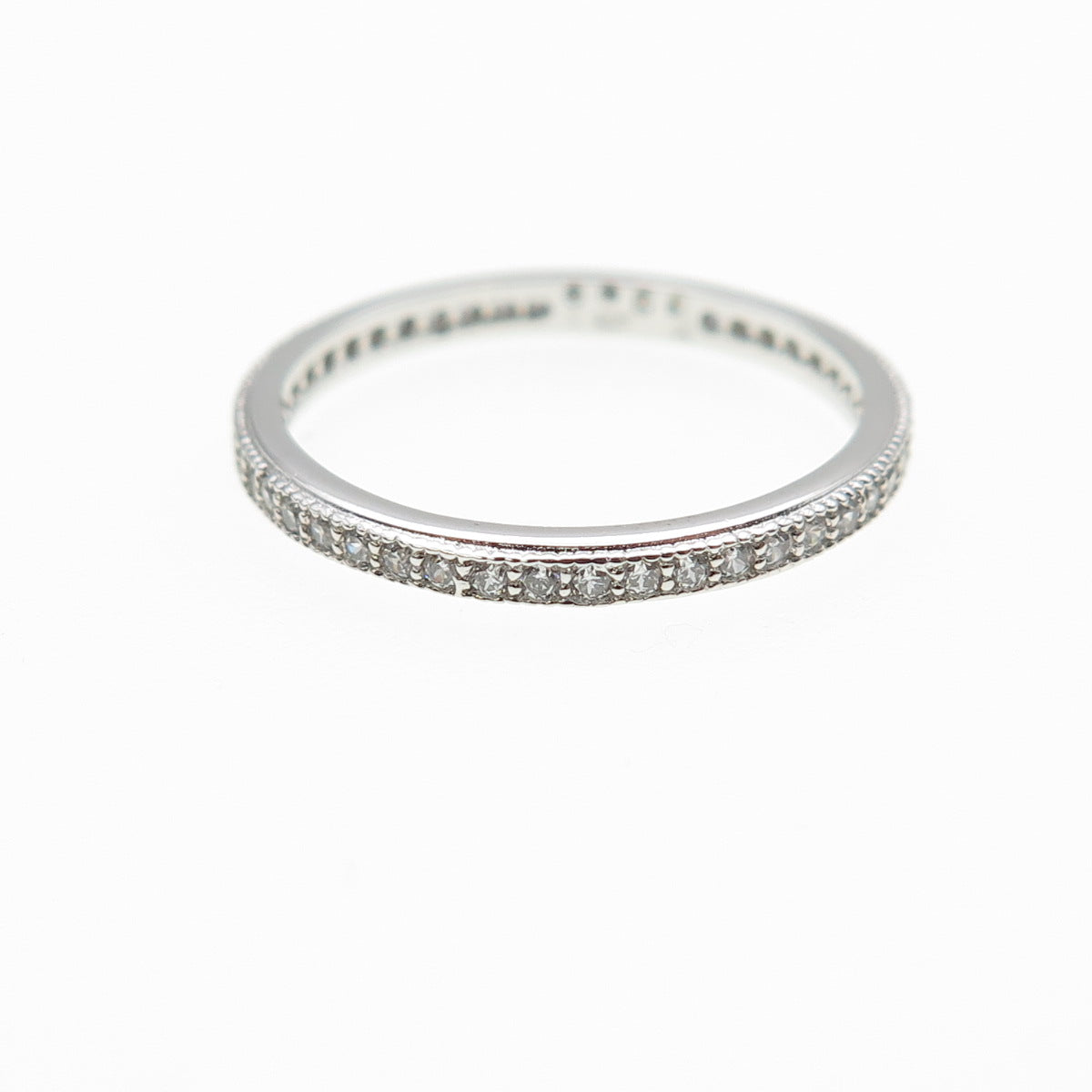 925 Sterling Silver Round-Cut C Z All Around Eternity Stackable Band Ring Size 6