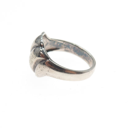 925 Sterling Silver Vintage Modernist Wavy Oxidized Ring Size 7.25