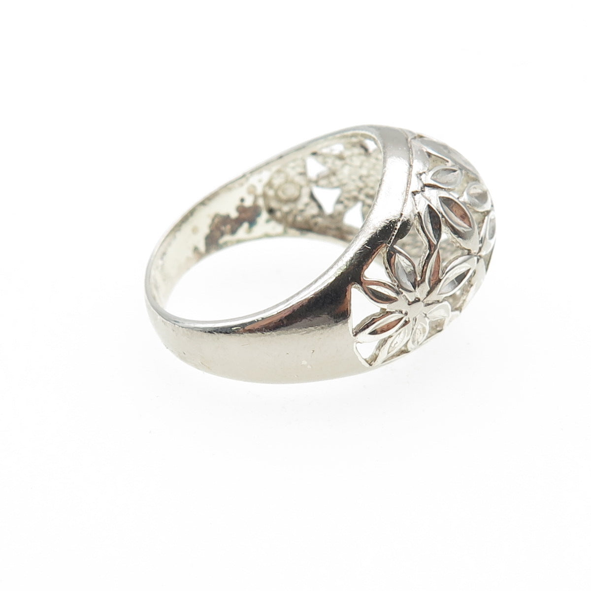 925 Sterling Silver Vintage Flower Dome Ring Size 7.25