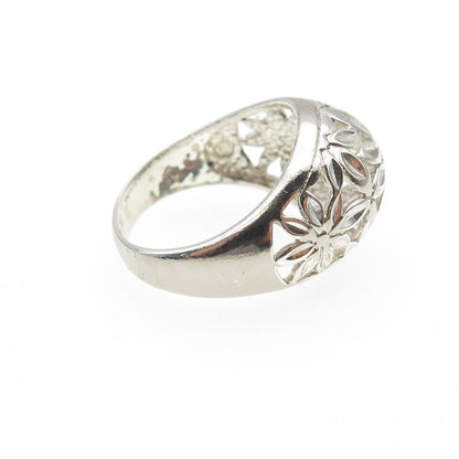925 Sterling Silver Vintage Flower Dome Ring Size 7.25