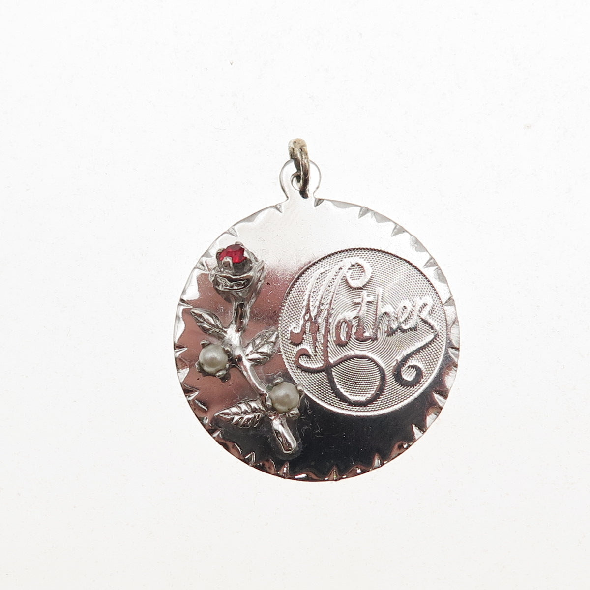 Town & Country 925 Sterling Vintage Real Pearl Rhinestone Mother Charm Pendant
