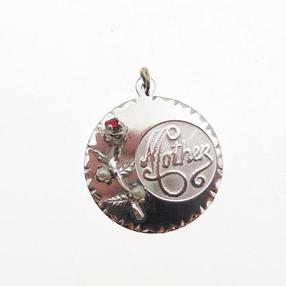 Town & Country 925 Sterling Vintage Real Pearl Rhinestone Mother Charm Pendant