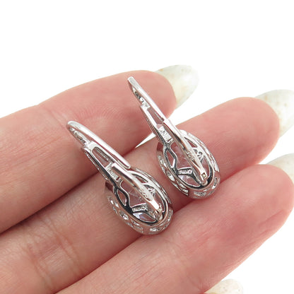 925 Sterling Silver Oval & Tapered Baguette-Cut Shaped C Z Earrings