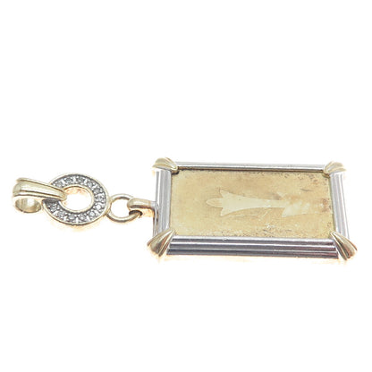 LENOX 925 Sterling Silver 2-Tone Vintage Real Diamond Modernist Floral Pendant