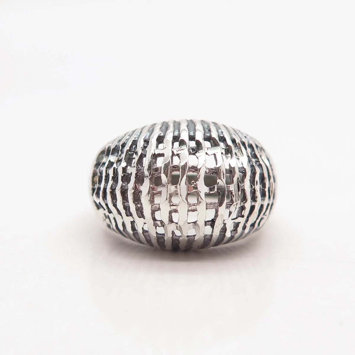 925 Sterling Silver Vintage Cage Domed Ring Size 6