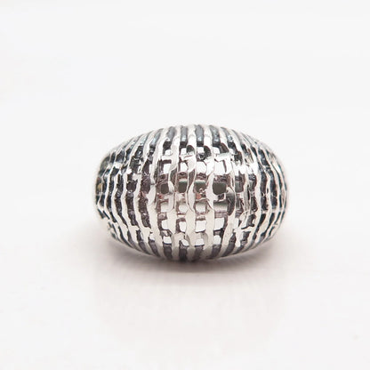 925 Sterling Silver Vintage Cage Domed Ring Size 6