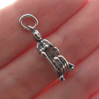 MAISELS INDIAN TRADING 925 Sterling Silver Vintage Skier Oxidized Charm Pendant