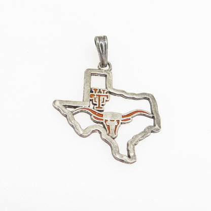 925 Sterling Silver Vintage Enamel University of Texas Charm Pendant