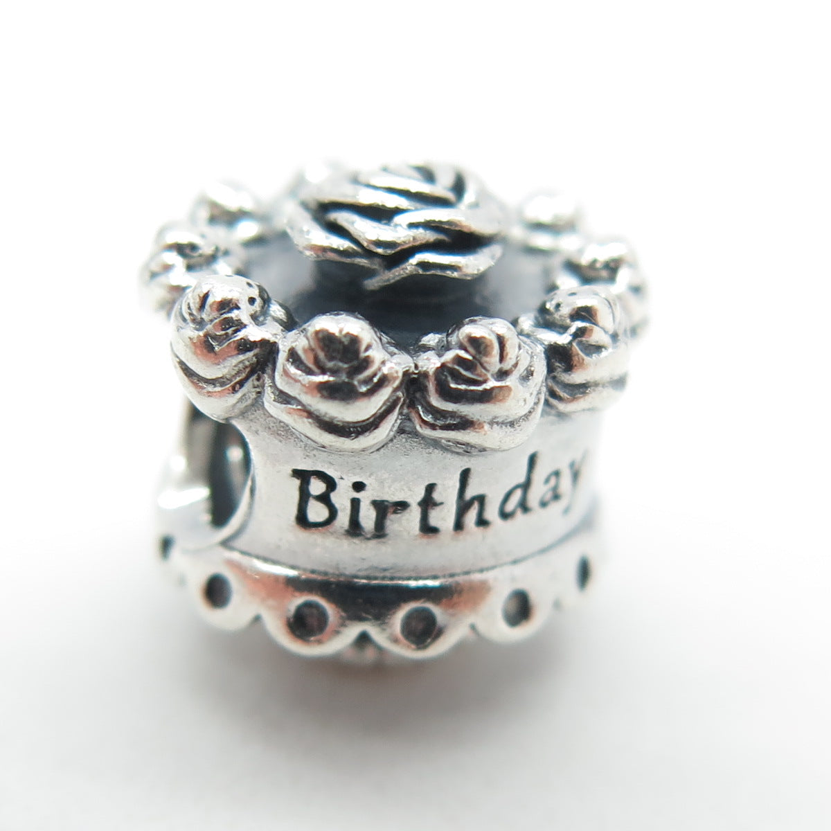 PANDORA 925 Sterling Silver "Happy Birthday" Floral Bead Charm