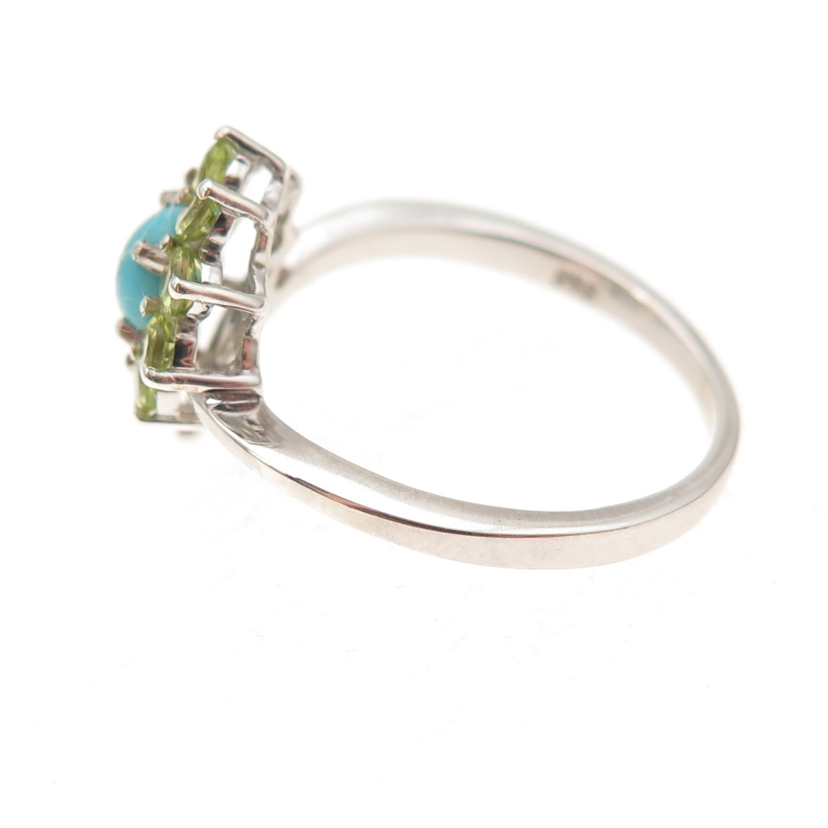 Chuck Clemency 925 Sterling Silver Real Turquoise Peridot Floral Ring Size 8.25