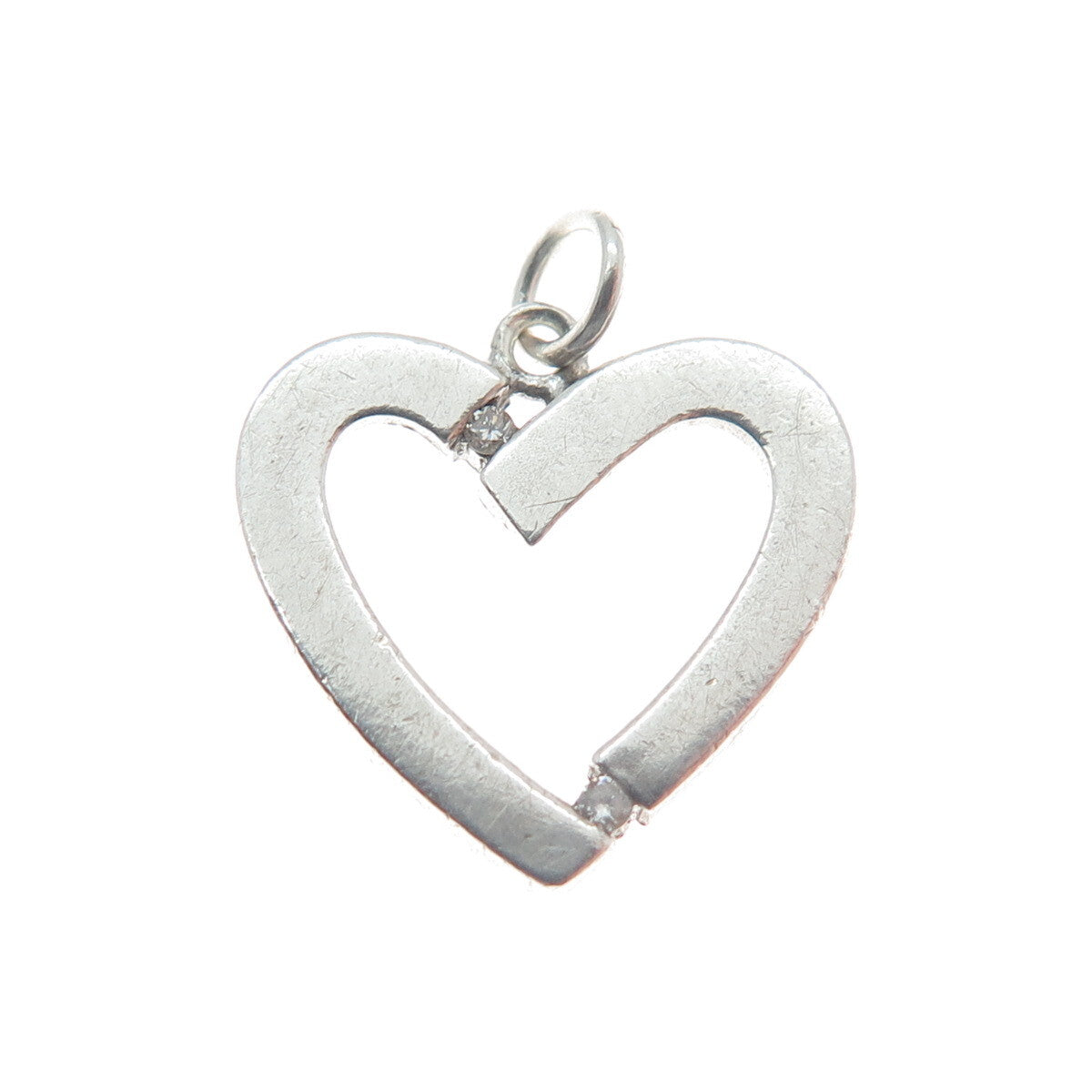 925 Sterling Silver Real White Diamond Open Heart Pendant