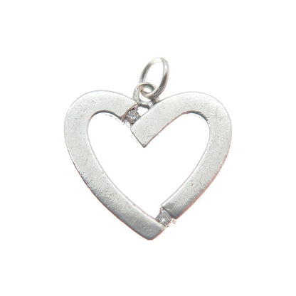 925 Sterling Silver Real White Diamond Open Heart Pendant