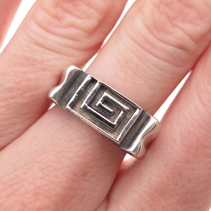 925 Sterling Silver Vintage Greek Maze Oxidized Ring Size 7