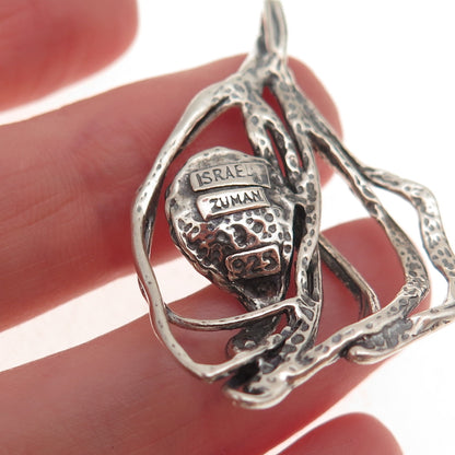 Zuman 925 Sterling Silver Vintage Israel Real Pearl Modernist Charm Pendant