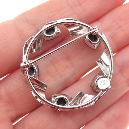 CURTIS CURTMAN Sterling Silver Vintage Real Hematite Twisted Circle Pin Brooch