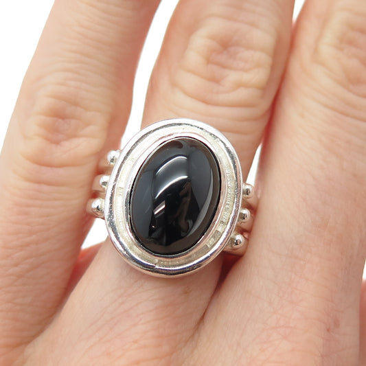 CLYDE DUNEIER CID Sterling Silver Vintage Real Cabochon Black Onyx Ring Size 6