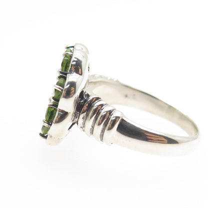 925 Sterling Silver Real Round-Cut Peridot Flower Ring Size 7.75