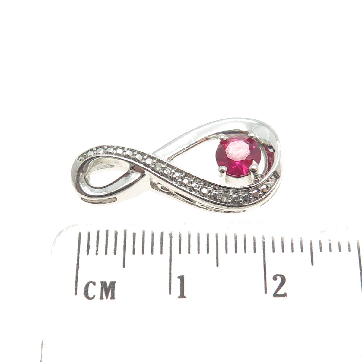 925 Sterling Silver Real Diamond Accent Lab-Created Ruby Infinity Slide Pendant