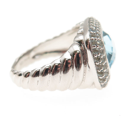 925 Sterling Silver Real Blue & White Topaz Ring Size 7.25