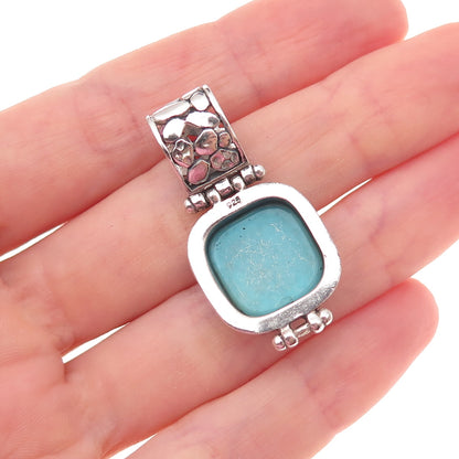 925 Sterling Silver Vintage Real Turquoise Oxidized Charm Pendant