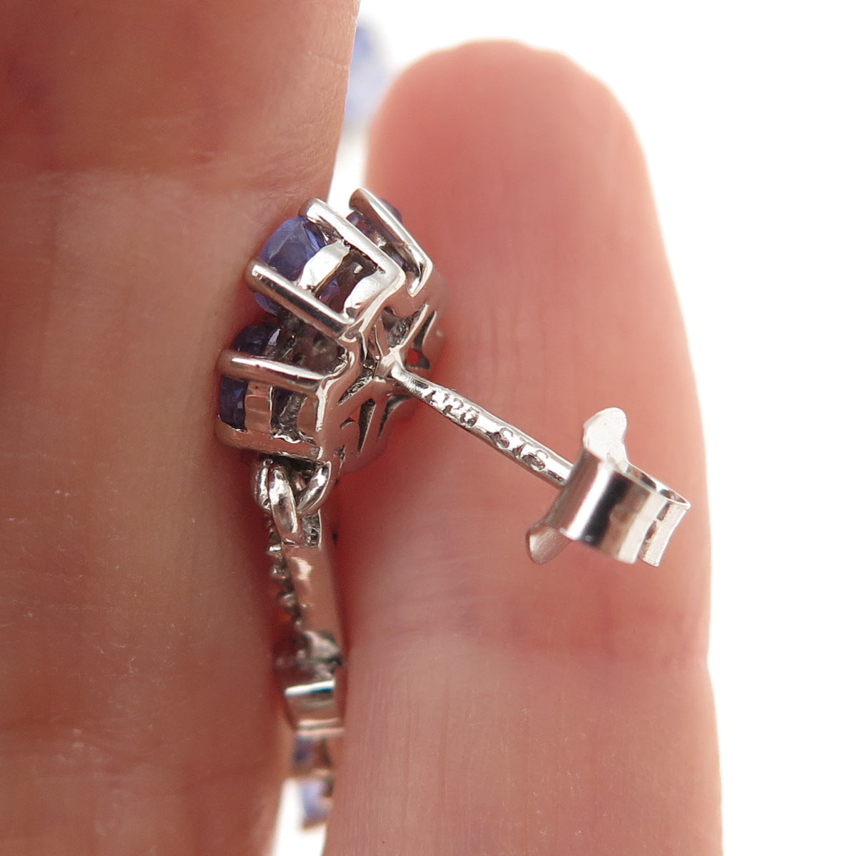 Chuck Clemency 925 Sterling Silver Real Tanzanite & White Topaz Dangle Earrings