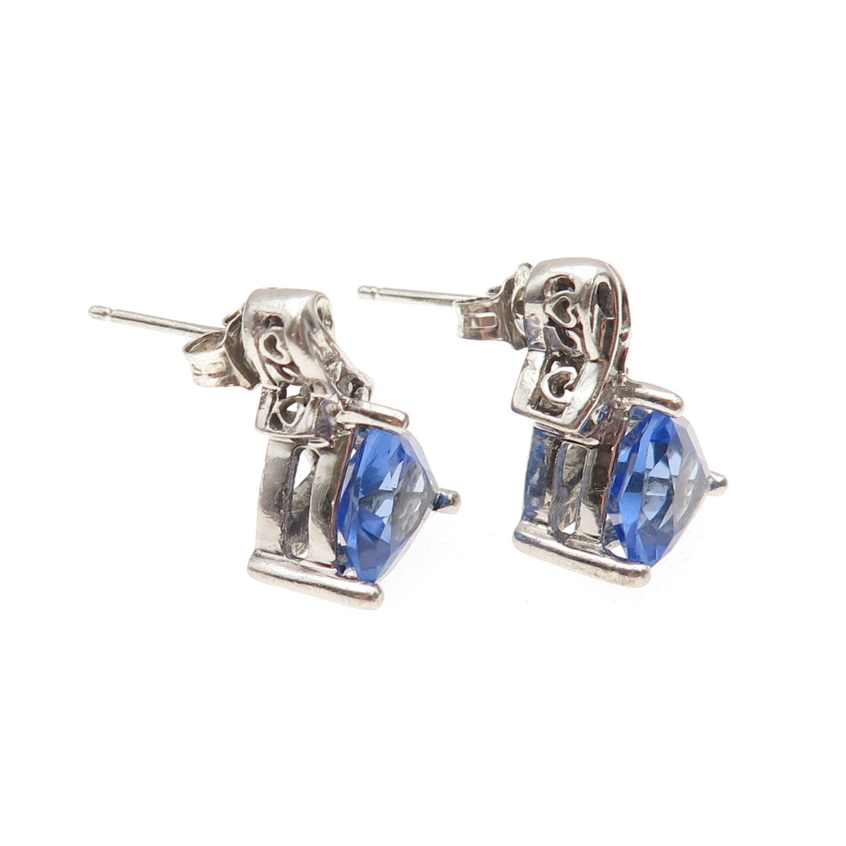 925 Sterling Silver Real Diamond & Tanzanite Drop Earrings