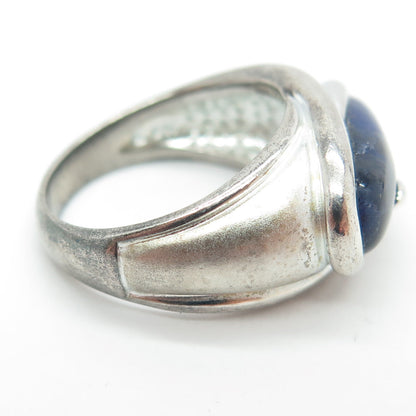 925 Sterling Silver Vintage Real Lapis Lazuli Modernist Ring Size 7