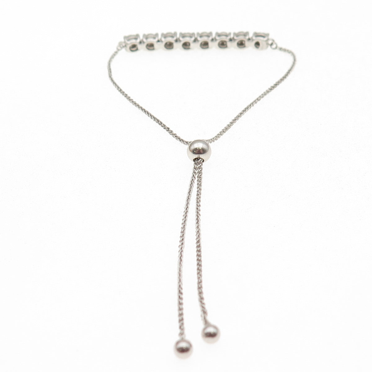 925 Sterling Real Diamond Spiga Link Adjustable Bolo Anklet / Bracelet 6-9.75"