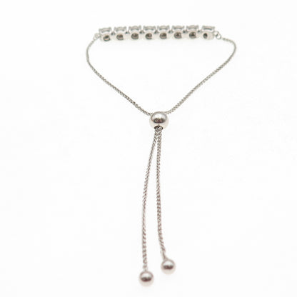 925 Sterling Real Diamond Spiga Link Adjustable Bolo Anklet / Bracelet 6-9.75"