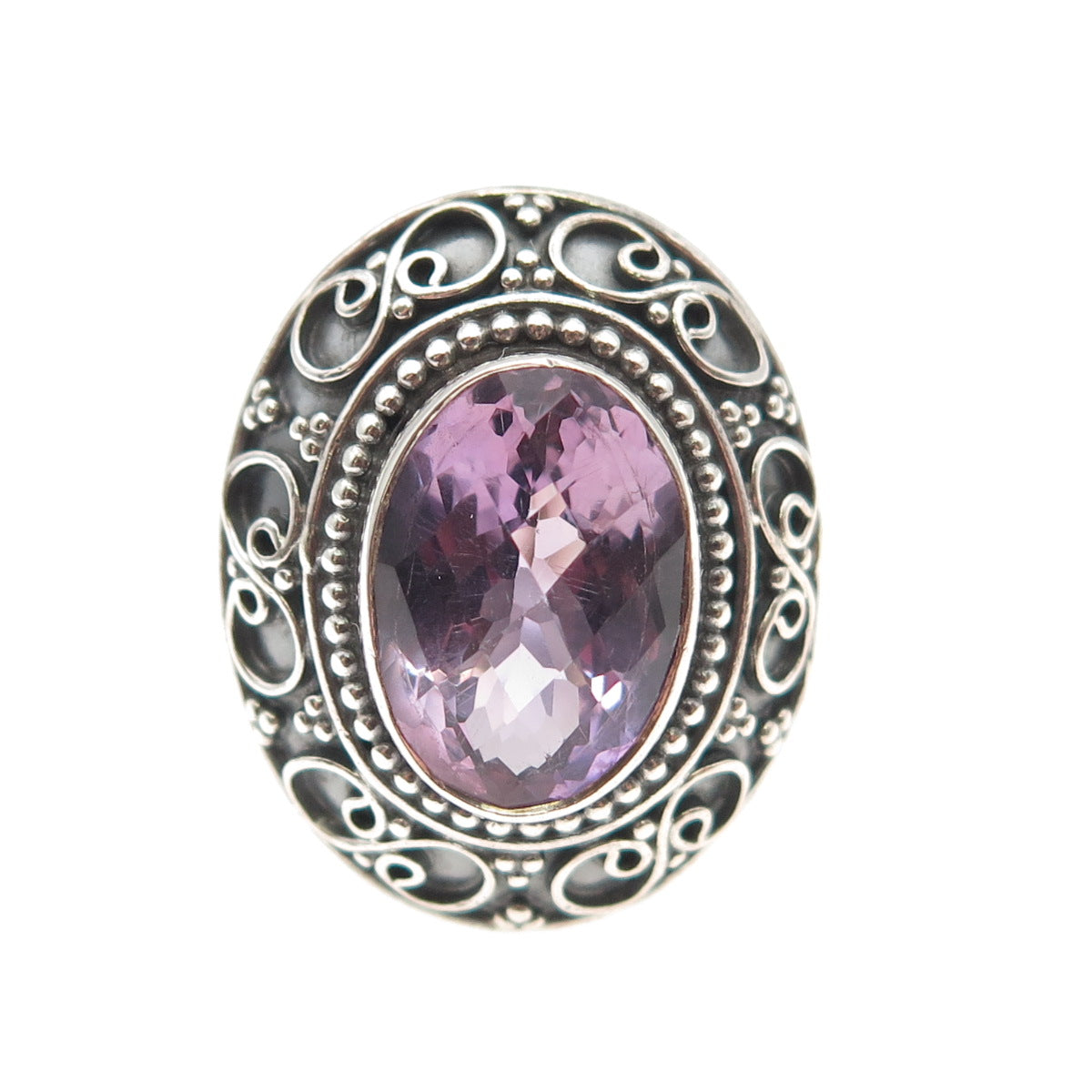 925 Sterling Silver Vintage Real Amethyst Swirl Granulated Ring Size 7.5