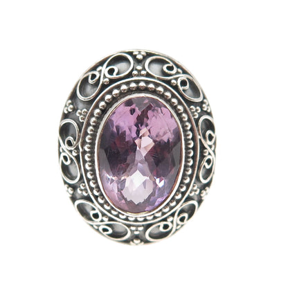 925 Sterling Silver Vintage Real Amethyst Swirl Granulated Ring Size 7.5