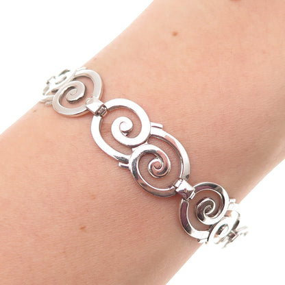 925 Sterling Silver Vintage Modernist Swirl Link Bracelet 6.5"