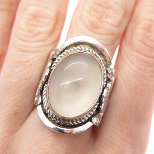 925 Sterling Silver Vintage Real Cabochon Moonstone Flower Ring Size 9.5