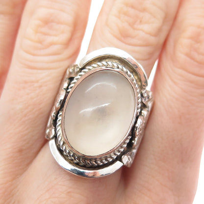 925 Sterling Silver Vintage Real Cabochon Moonstone Flower Ring Size 9.5