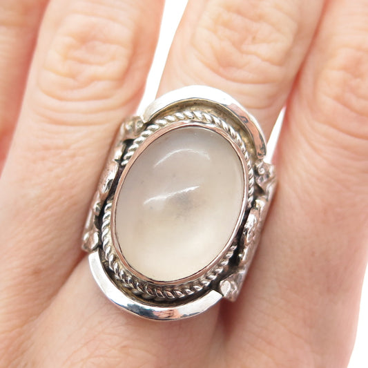 925 Sterling Silver Vintage Real Cabochon Moonstone Flower Ring Size 9.5