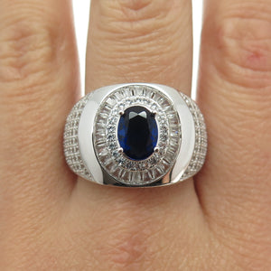 HAN 925 Sterling Silver White Topaz Gem & Lab-Created Sapphire Ring Size 10.75