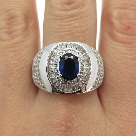 HAN 925 Sterling Silver White Topaz Gem & Lab-Created Sapphire Ring Size 10.75