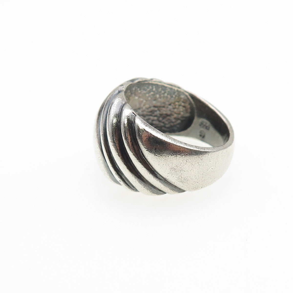 925 Sterling Silver Vintage Modernist Ribbed Oxidized Ring Size 7.25